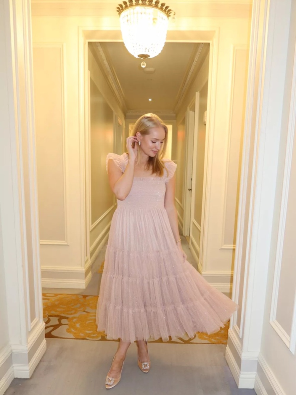 NWT Hill House Collector’s Edition Ellie Nap Midi Maxi Dress Blush Glitter Tulle - Picture 6 of 16